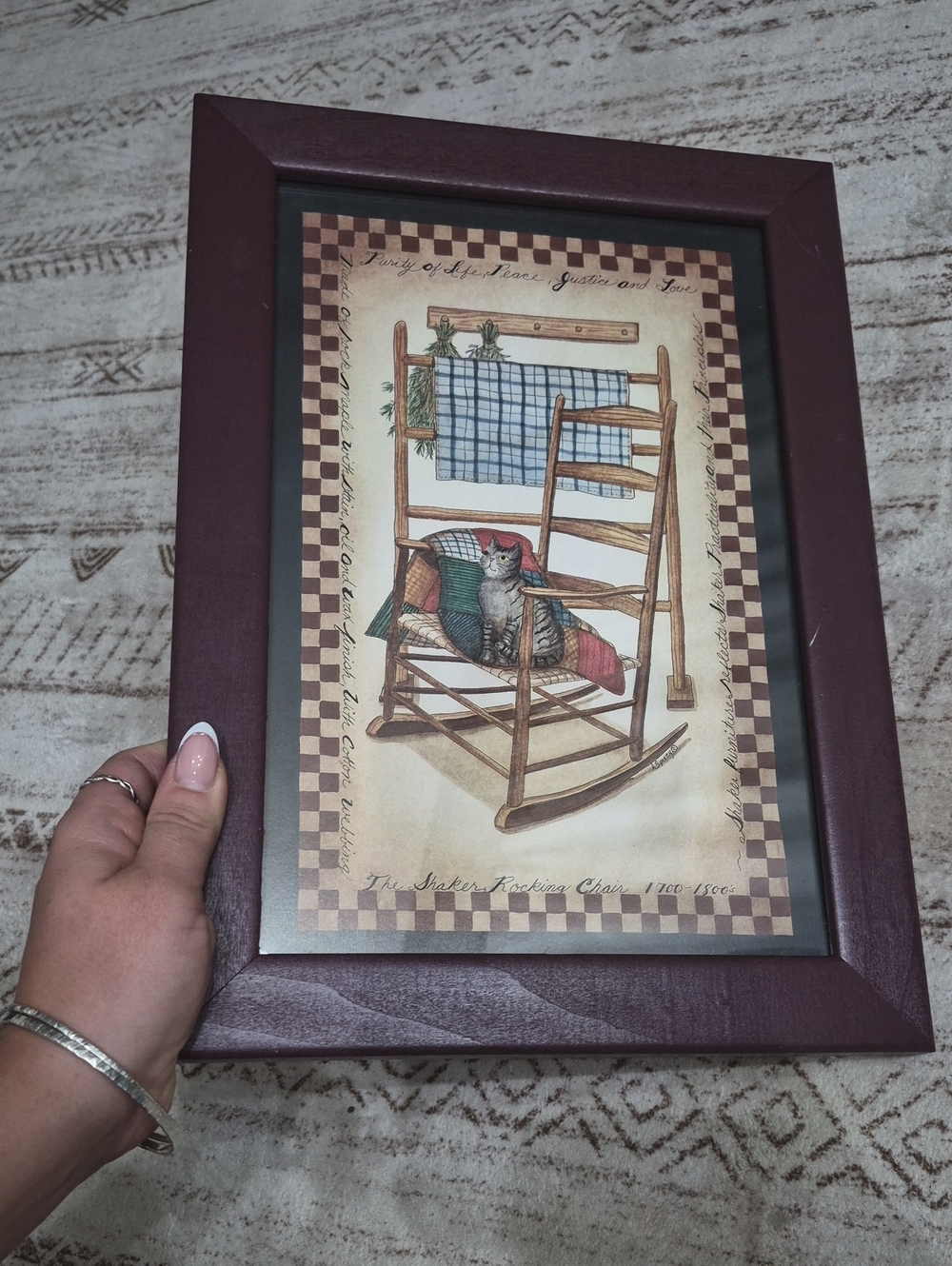 Burgundy Framed Country Rocking Chair Wall Art - Unbranded